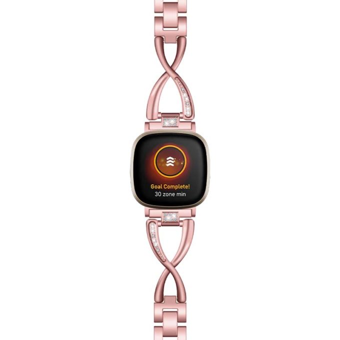 fb.m130.pg Up Pink Gold StrapsCo Metal Alloy Jewellery Bracelet Watch Strap with Rhinestones for Fitbit Versa 3 Sense