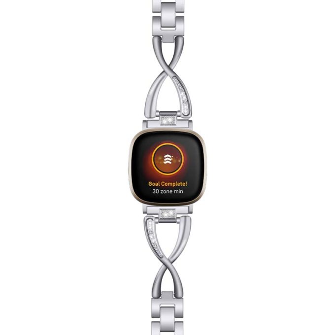 fb.m130.ss Up Silver StrapsCo Metal Alloy Jewellery Bracelet Watch Strap with Rhinestones for Fitbit Versa 3 Fitbit Sense