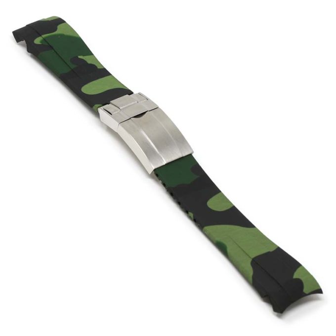 r.rx7 .11.bs Angle Green Camo Brushed Silver Clasp StrapsCo Fitted Camo Rubber Watch Band Strap