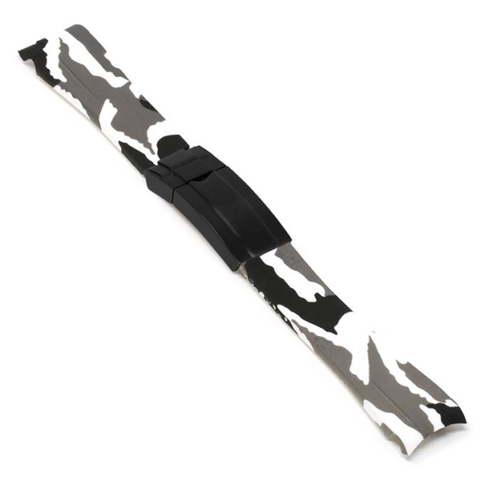 r.rx7 .22.mb Angle White Camo Brushed Silver Clasp StrapsCo Fitted Camo Rubber Watch Band Strap