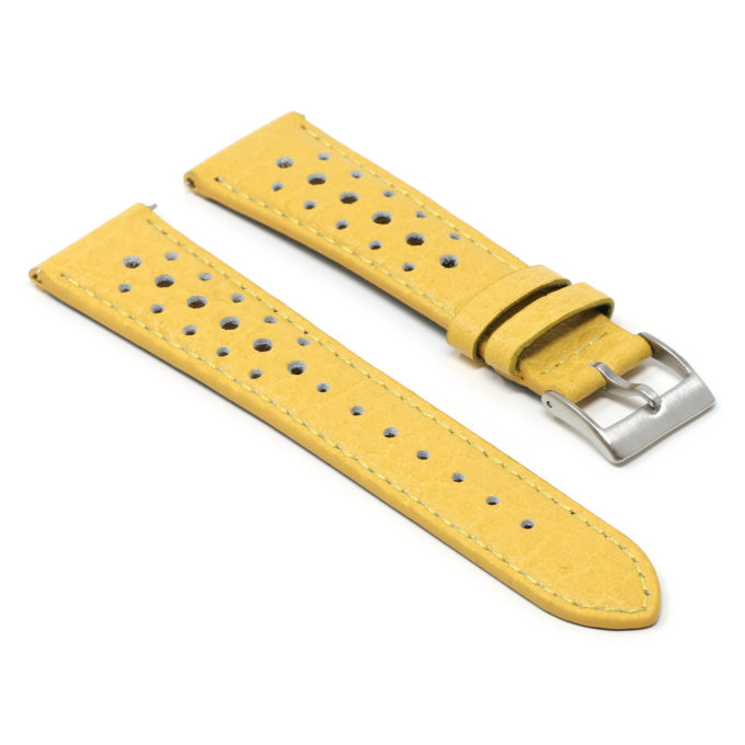 ra6.10 Angle Yellow DASSARI Perforated Leather Rally Watch Band Strap 18mm 19mm 20mm 21mm 22mm