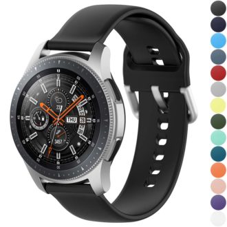 s.r20.1 Gallery Black StrapsCo Buckle and Tuck Silicone Rubber Watch Band Strap for Samsung Galaxy Watch Active Gear 20mm 22mm