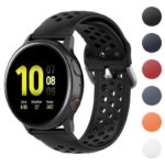 s.r21.1 Gallery Black StrapsCo Buckle and Tuck Perforated Silicone Rubber Watch Strap for Samsung Galaxy Watch Active 20mm 22mm