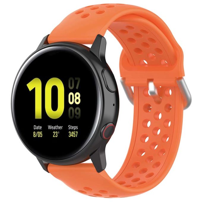 s.r21.12 Main Orange StrapsCo Buckle and Tuck Perforated Silicone Rubber Watch Strap for Samsung Galaxy Watch Active 20mm 22mm