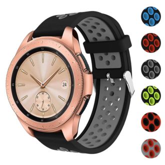 s.r23.1.7 Gallery Black Grey StrapsCo Perforated Silicone Rubber Strap for Samsung Galaxy Watch Active Gear 20mm 22