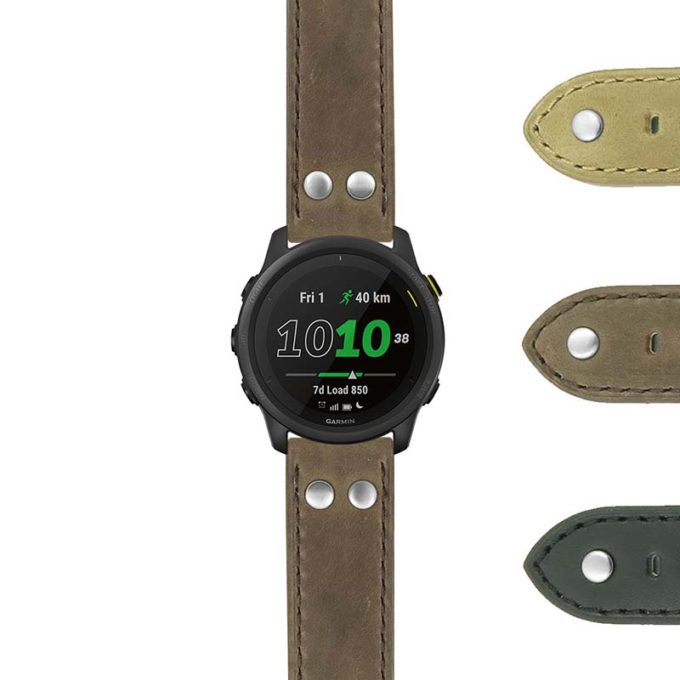 G.f745.p600 22mm DASSARI Liberty Leather Strap With Metal Keeper & Rivets For Garmin Forerunner 745