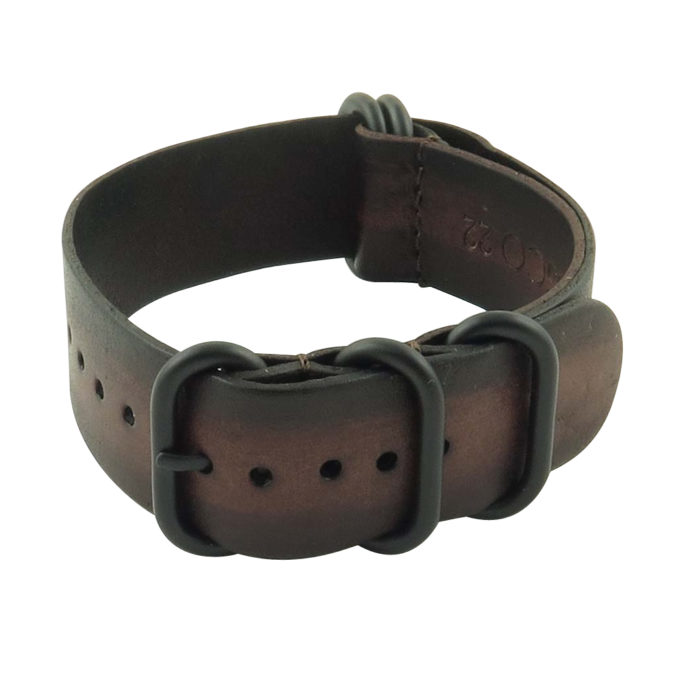 Distressed Leather Nato Strap in Dark Brown with Heavy Duty Matte Black Rings