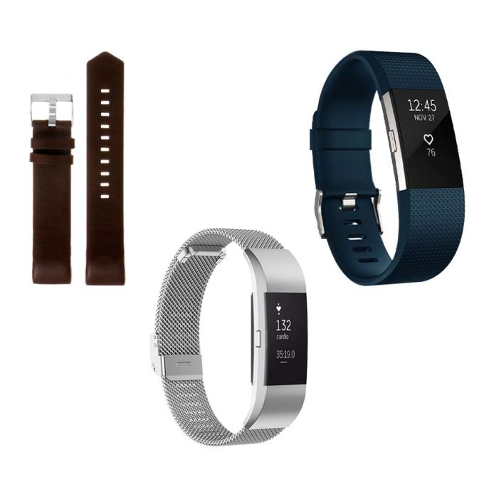 Mens Strap Bundle for Fitbit Charge 2 Brown Silver Midnight Blue