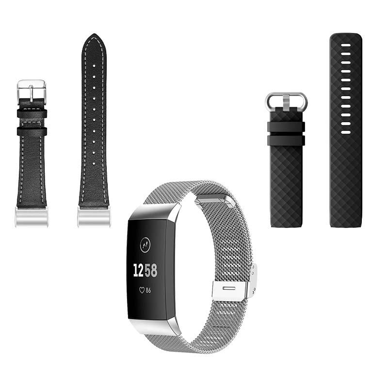 Mens Strap Bundle for Fitbit Charge 4 Charge 3 Black Silver Black