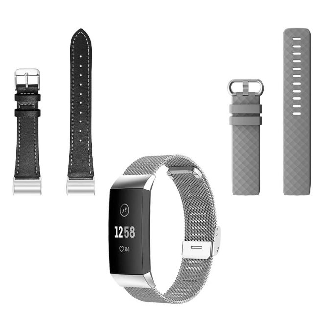 Mens Strap Bundle for Fitbit Charge 4 Charge 3 Black Silver Grey