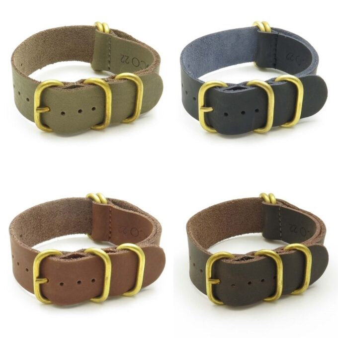 StrapsCo Soft Leather Nato Strap with Solid Bronze Rings NT.bz