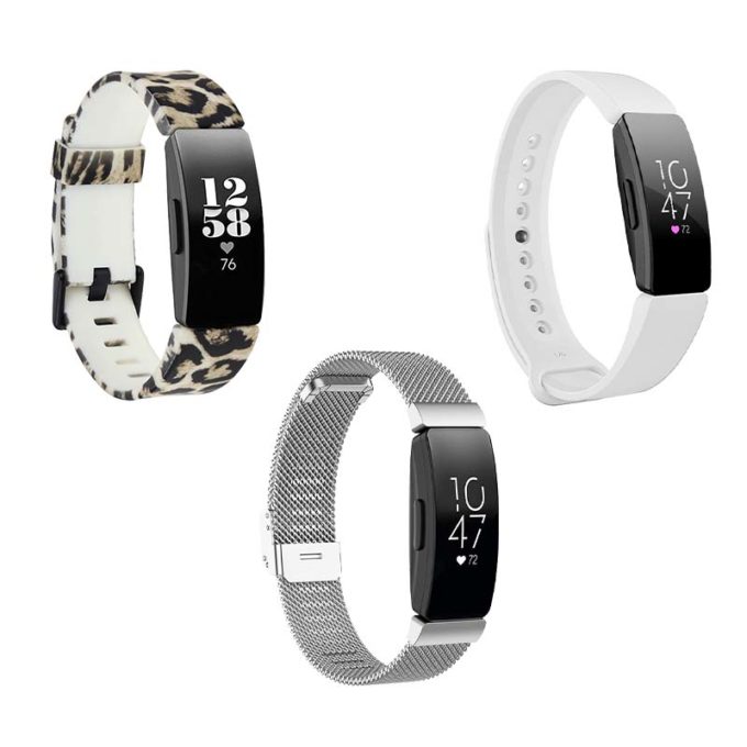 Womens Strap Bundle for Fitbit Inspire Inspire HR Animal Print Silver White
