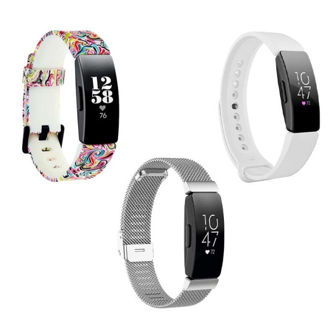 Womens Strap Bundle for Fitbit Inspire Inspire HR Paisley Silver White