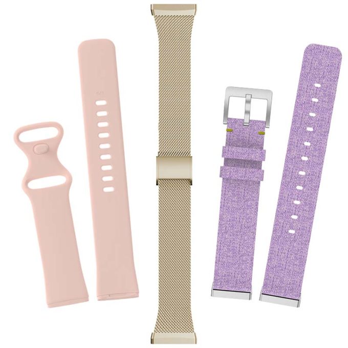 Womens Strap Bundle for Fitbit Sense Versa 3 Pale Pink Retro Gold Purple