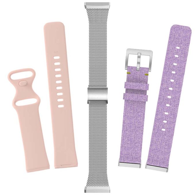 Womens Strap Bundle for Fitbit Sense Versa 3 Pale Pink Silver Purple