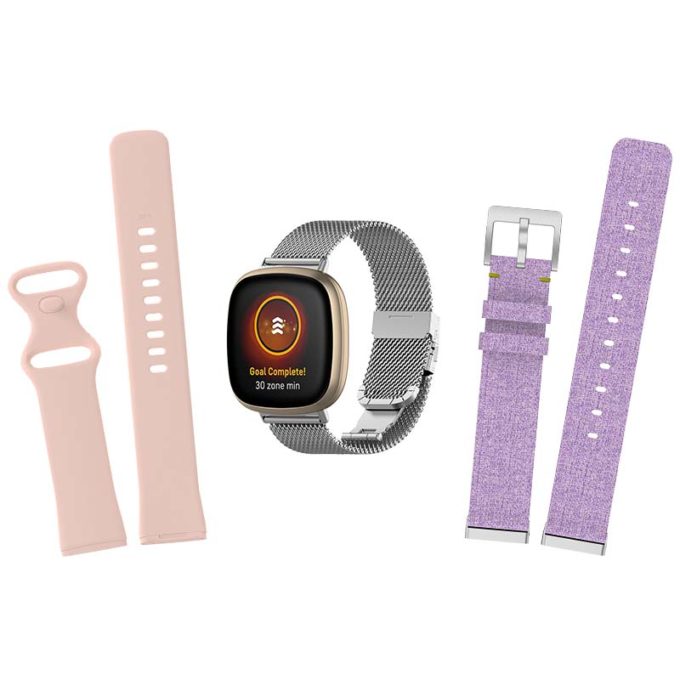 Womens Strap Bundle 2 for Fitbit Sense Versa 3 Pale Pink Silver Purple
