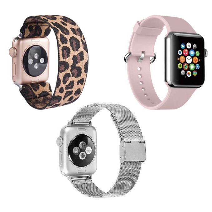 Womens Strap Bundle for Apple Watch Leopard Silver Light Pink