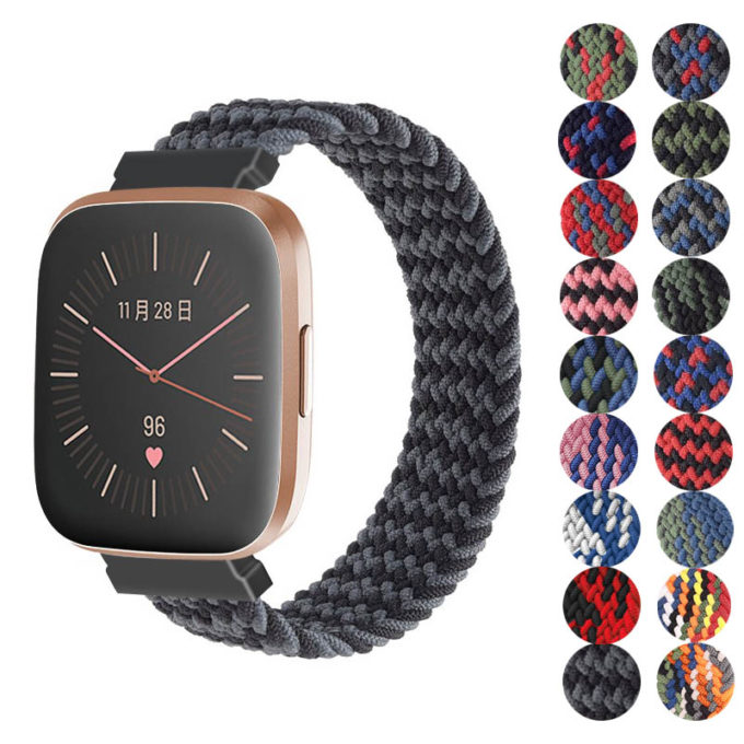 fb.ny25.i Gallery Black Waves StrapsCo Patterned Elastic Nylon Watch Band Strap for Fitbit Versa Ve