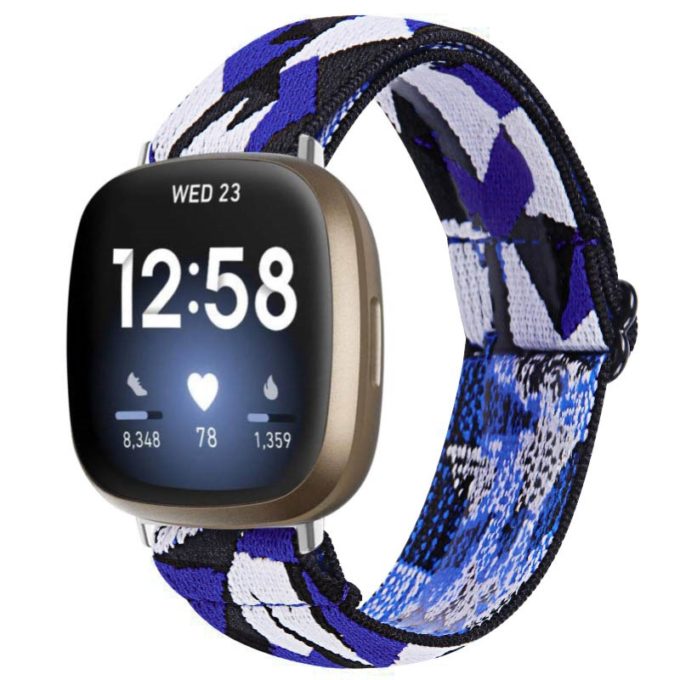 fb.ny30.i Main Blue Facets StrapsCo Pattern Elastic Nylon Watch Strap Fitbit Sense Versa 3