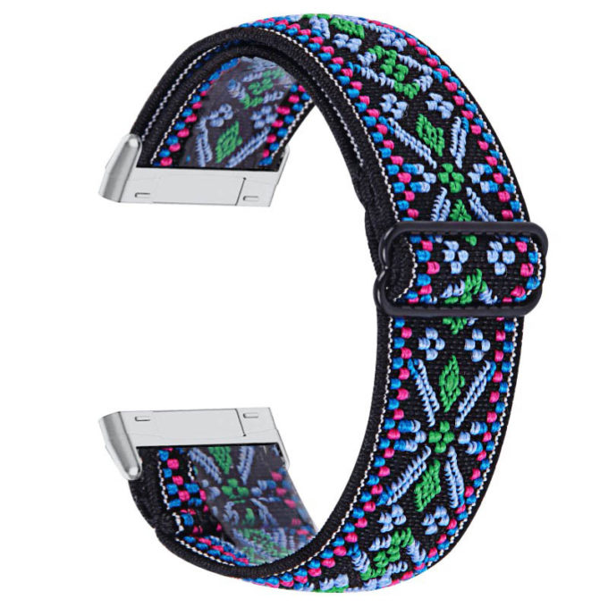 fb.ny30.q Back Tribal Blue StrapsCo Pattern Elastic Nylon Watch Strap Fitbit Sense Versa 3