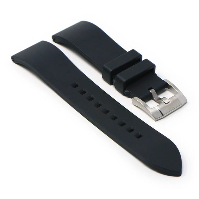 fk2.1.bs Angle Black DASSARI Smooth FKM Rubber Quick Release Watch Strap with Brushed Silver Buckle