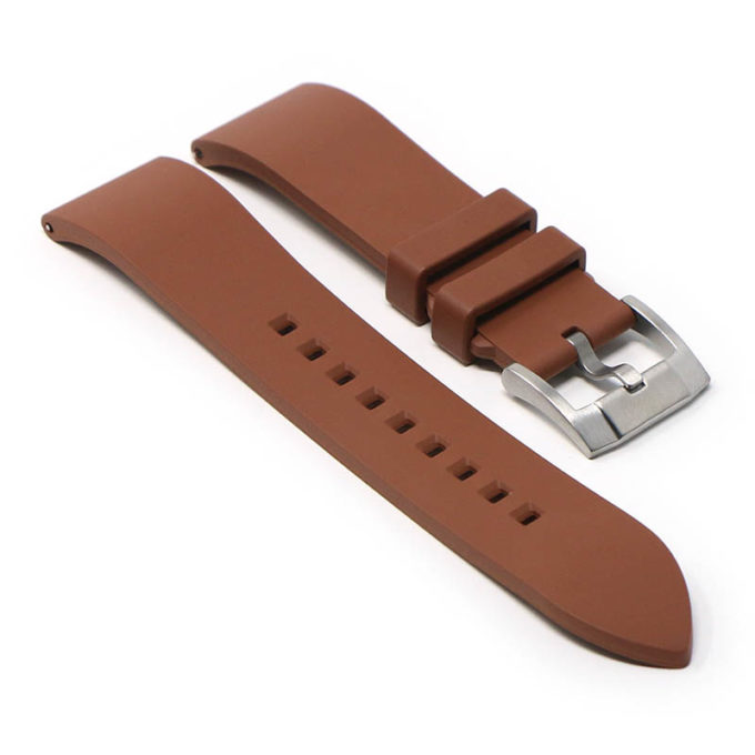 fk2.2.bs Angle Brown DASSARI Smooth FKM Rubber Quick Release Watch Strap with Brushed Silver Buckle