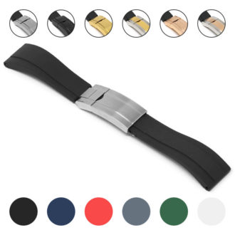 R.rx3.1.bs Gallery Black (Brushed Silver Clasp) StrapsCo Silicone Rubber Replacement Watch Band Strap For Rolex With Straight Ends