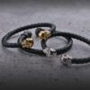 Bx7 Creative StrapsCo Braided Black Leather Bracelet Wristband Bangle With Skulls