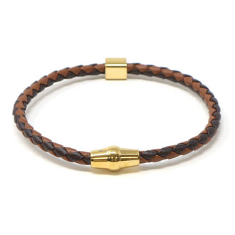 bx9.2.3.yg Main Brown Tan Yellow Gold Clasp StrapsCo Thin Two Tone Braided Bracelet Wristband Bangle with Gold Clasp