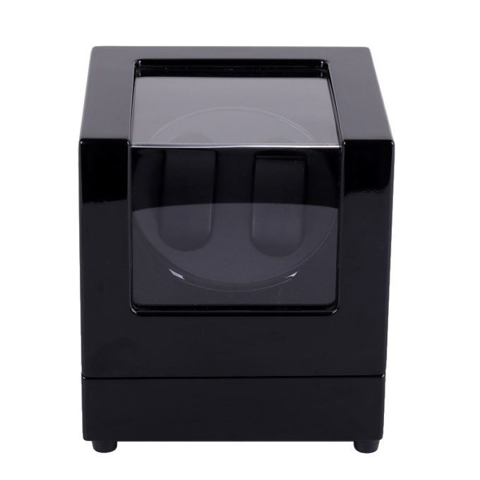 wx23 Front StrapsCo Piano Black Black Leatherette Winder for 2 Watches