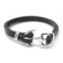 bx12.1.ps Main Black StrapsCo Black Leather Bracelet Wristband Bangle with Silver Anchor Clasp