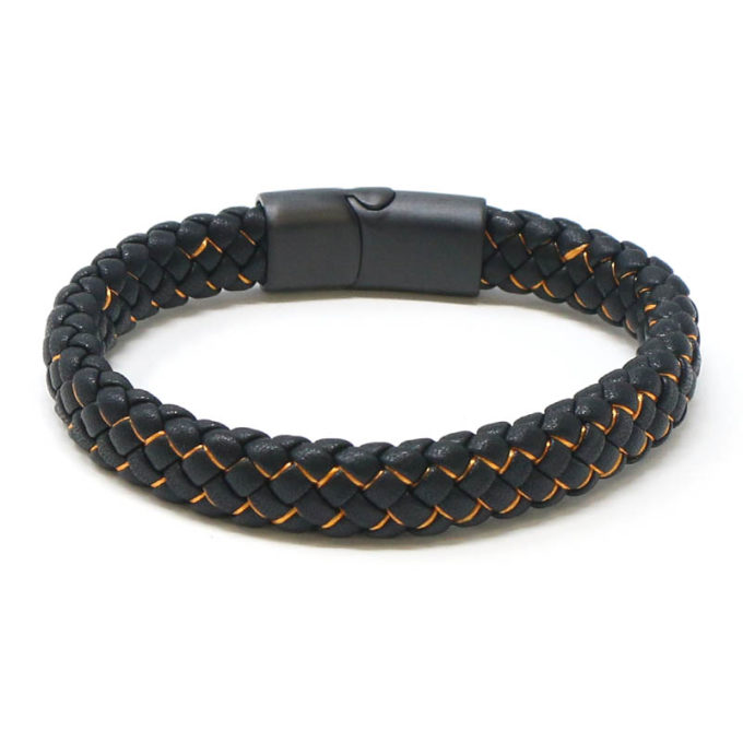 bx14.1.12.mb Back Black Orange StrapsCo Plaited Two Tone Leather Bracelet with Black Clasp