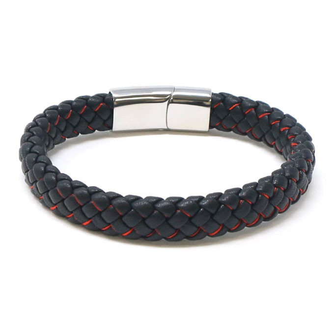 bx14.1.6.ps Back Black Red StrapsCo Plaited Two Tone Leather Bracelet with Silver Clasp