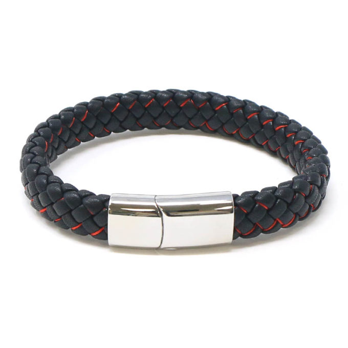 bx14.1.6.ps Main Black Red StrapsCo Plaited Two Tone Leather Bracelet with Silver Clasp