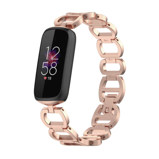 fb.m147.rg Main Rose Gold StrapsCo Metal Alloy Link Jewelry Watch Bracelet Band for Fitbit Luxe