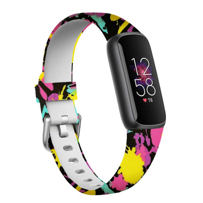fb.r67.g Neon Paint Splatter StrapsCo Patterned Silicone Rubber Watch Band Strap for Fitbit Luxe