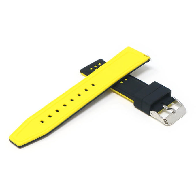 pu17.1.10 Cross Black Yellow StrapsCo Contrasting Perforated Silicone Rubber Watch Band Quick Release Strap