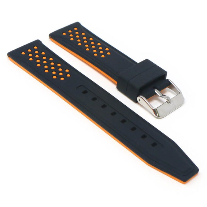 pu17.1.12 Angle Black Orange StrapsCo Contrasting Perforated Silicone Rubber Watch Band Quick Release Strap