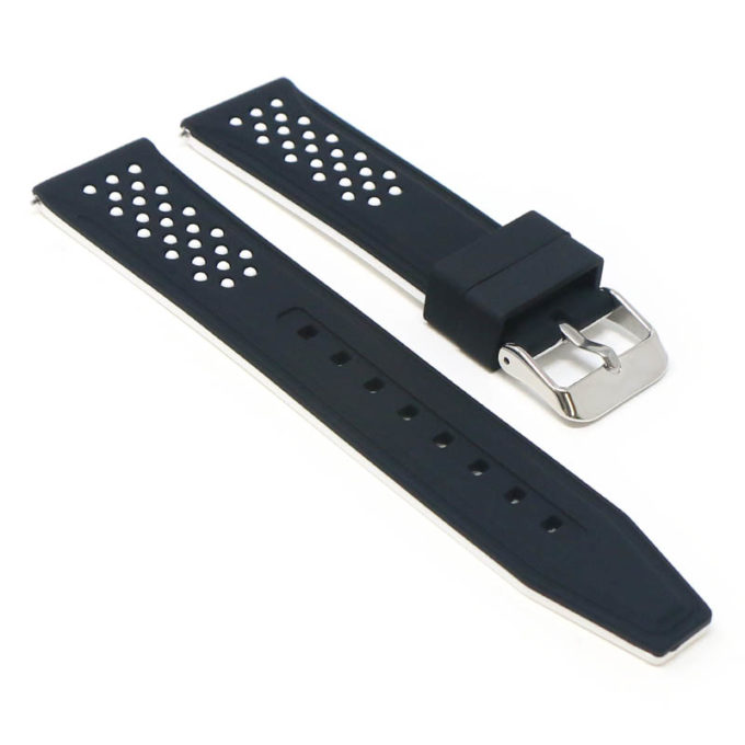 pu17.1.22 Angle Black White StrapsCo Contrasting Perforated Silicone Rubber Watch Band Quick Release Strap