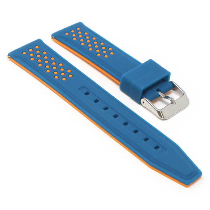 pu17.5.12 Angle Blue Orange StrapsCo Contrasting Perforated Silicone Rubber Watch Band Quick Release Strap