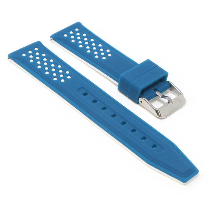 pu17.5.22 Angle Blue White StrapsCo Contrasting Perforated Silicone Rubber Watch Band Quick Release Strap