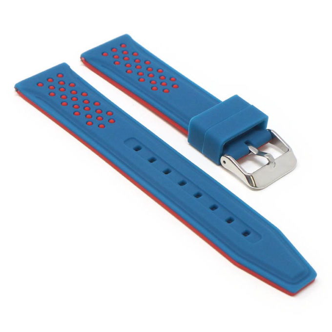 pu17.5.6 Angle Blue Red StrapsCo Contrasting Perforated Silicone Rubber Watch Band Quick Release Strap