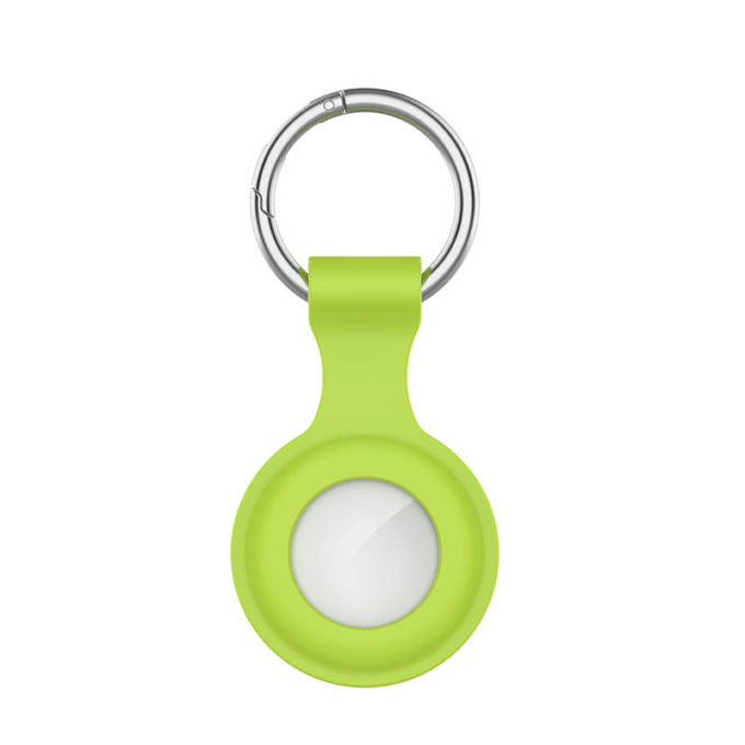 a.at12.11b Front Lime Green StrapsCo Rubber Keychain Apple AirTag Holder Protective Case