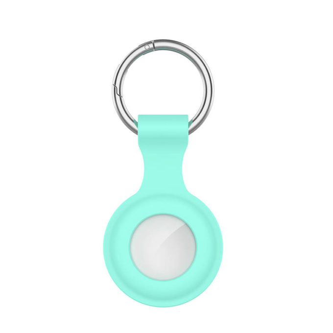 a.at12.11c Front Pale Turquoise StrapsCo Rubber Keychain Apple AirTag Holder Protective Case