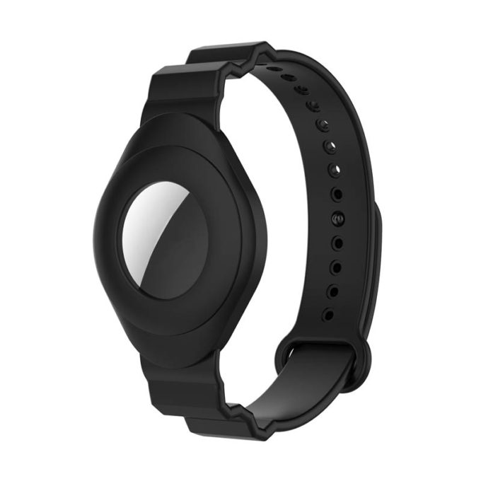 a.at3 .1 Front Black StrapsCo Silicone Rubber Wrist Strap Band Apple AirTag Holder Protective Case