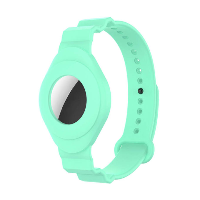 a.at3 .11a Front Pale Turquoise StrapsCo Silicone Rubber Wrist Strap Band Apple AirTag Holder Protective Case