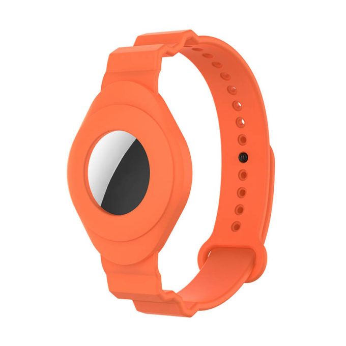 a.at3 .12 Front Orange StrapsCo Silicone Rubber Wrist Strap Band Apple AirTag Holder Protective Case