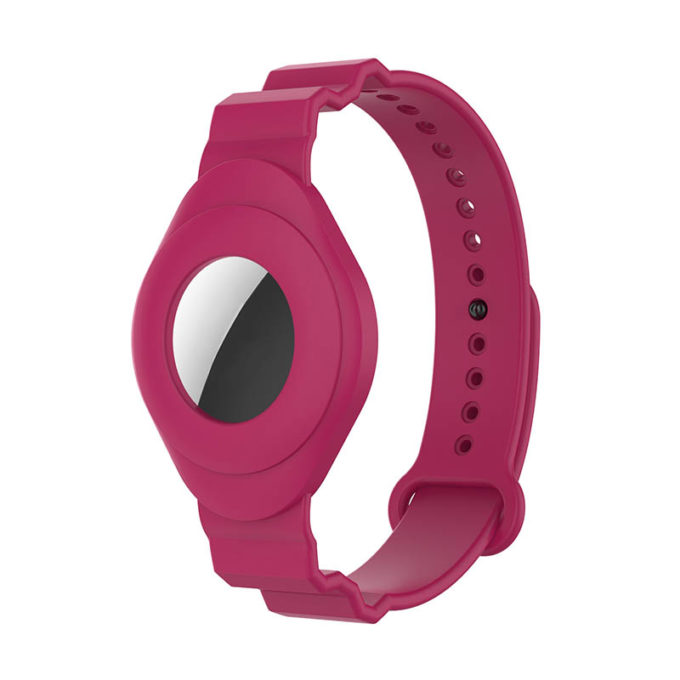 a.at3 .6 Front Raspberry Red StrapsCo Silicone Rubber Wrist Strap Band Apple AirTag Holder Protective Case