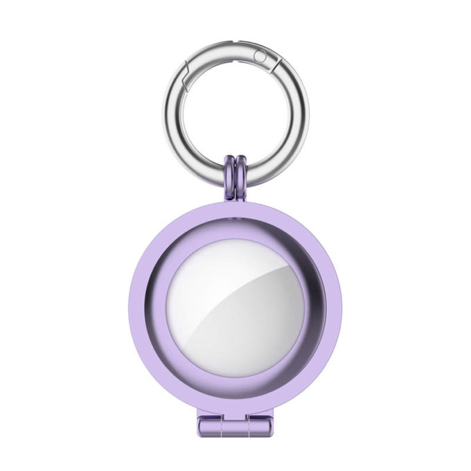 a.at7 .18 Front Purple StrapsCo Stainless Steel Keyring Apple AirTag Holder Protective Case
