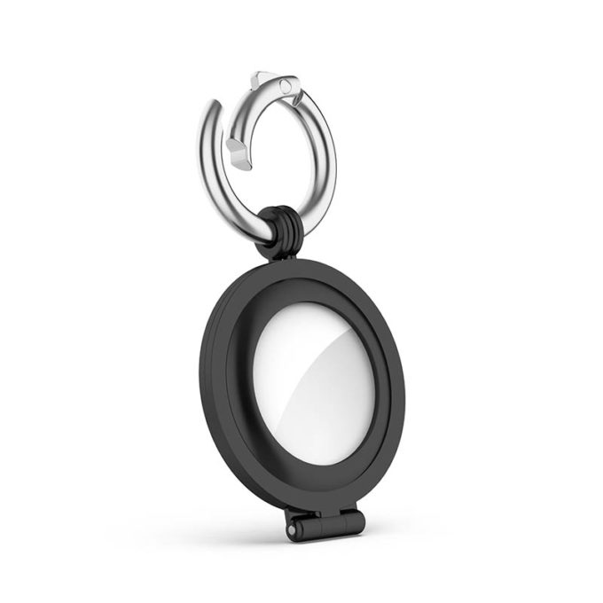 a.at7 .mb Angle Black StrapsCo Stainless Steel Keyring Apple AirTag Holder Protective Case